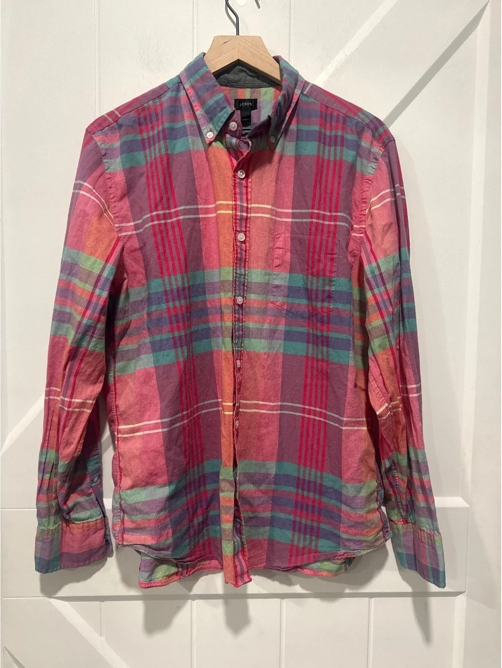 J. Crew Classic Fit Multicolor Plaid Button-Down Shirt, Large